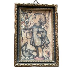 Miniature Hummel in Gold Wood Frame